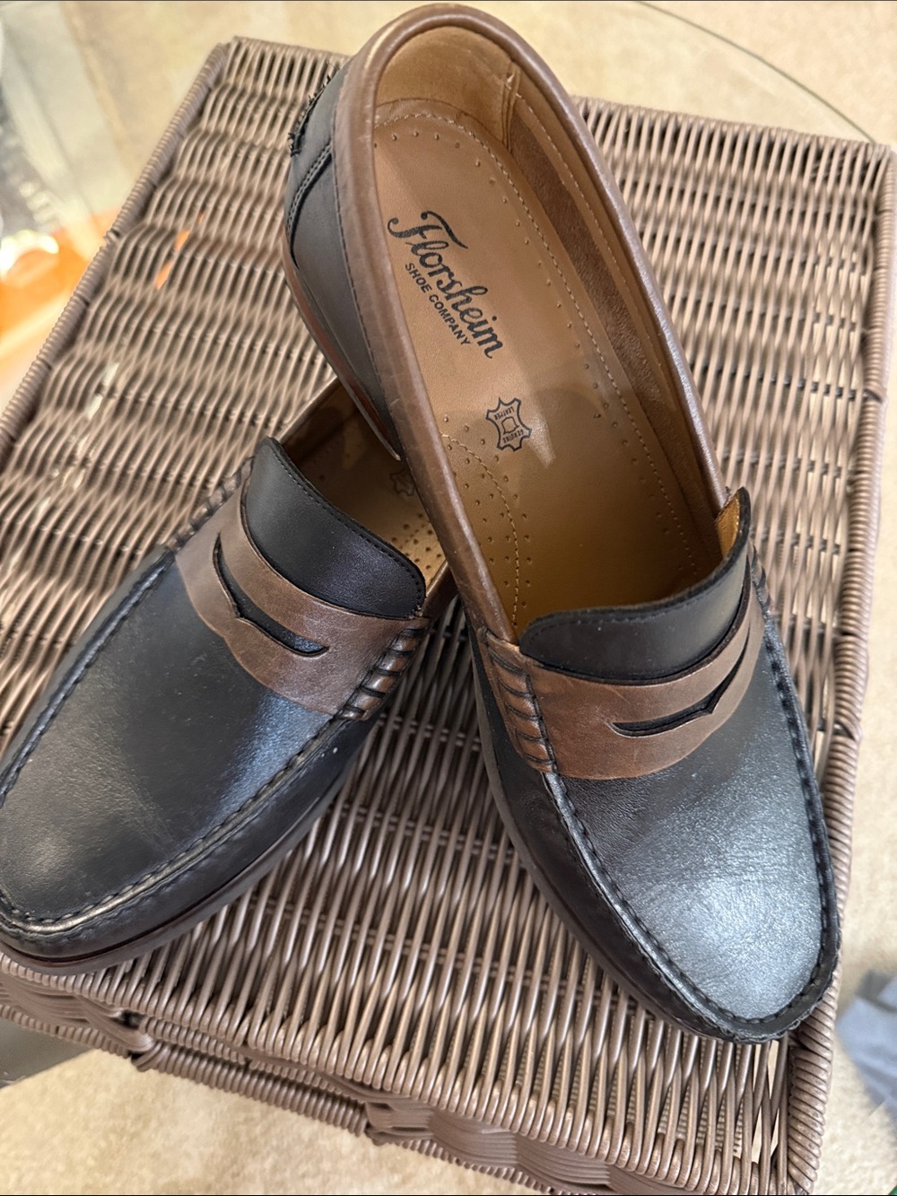 Florsheim Two-Tone Black and Brown Leather Penny Loafers